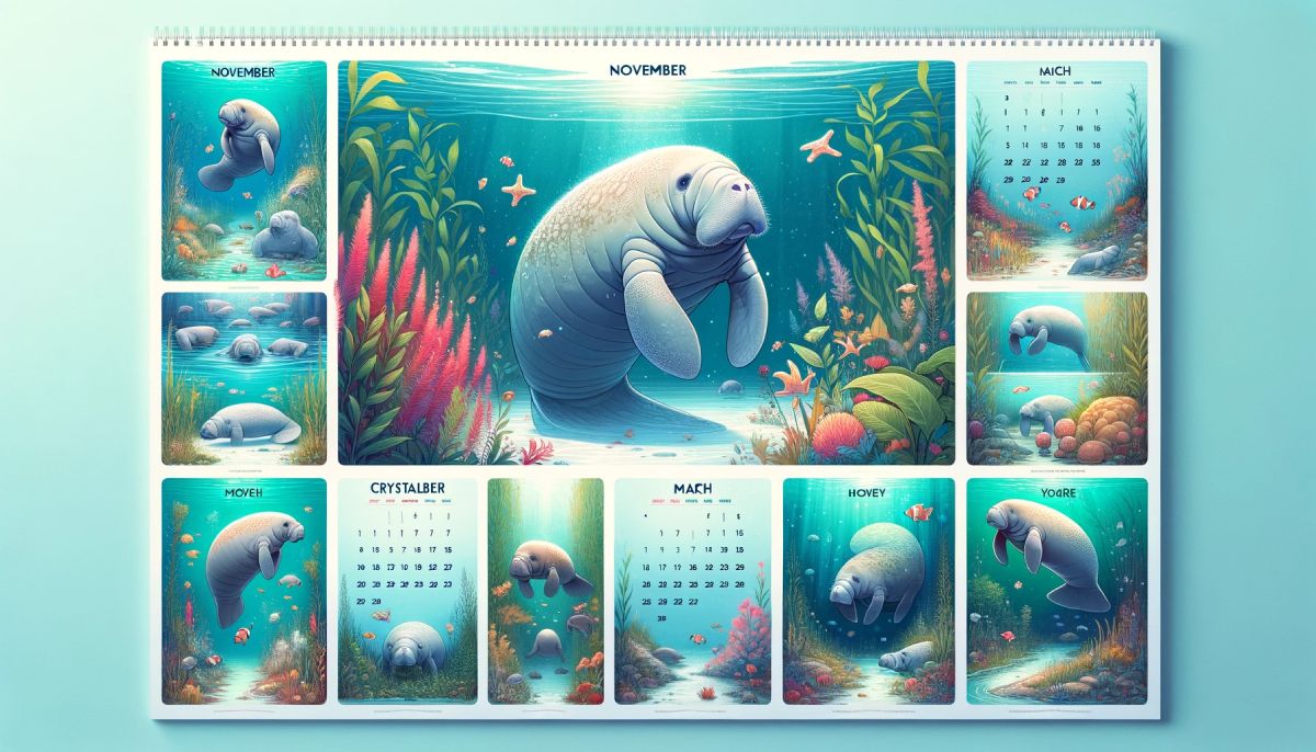 Manatee Encounters in Crystal River - Illustrated Calendar Showcasing Different Manatee Scenes for Each Month in Their Natural Habitat