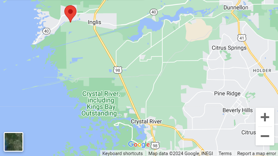 Map highlighting the location of Hideout Heights, a cozy vacation rental near the Crystal River area.